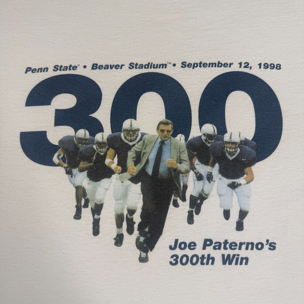 VTG 90s Penn State Football Shirt Mens XL White Joe Paterno 300th Win Tee 1998